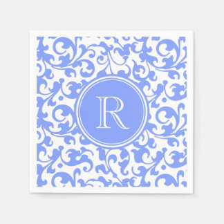 Lilac Blue Elegant Damask Swirls Monogrammed Napkins