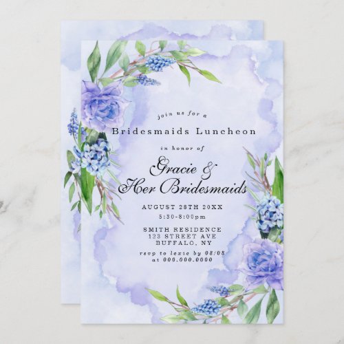 Lilac Blue Floral Bridesmaids Luncheon Invites