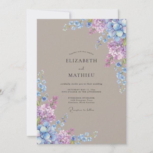 Lilac Blue Floral Flourish Wedding Invitation (Front)