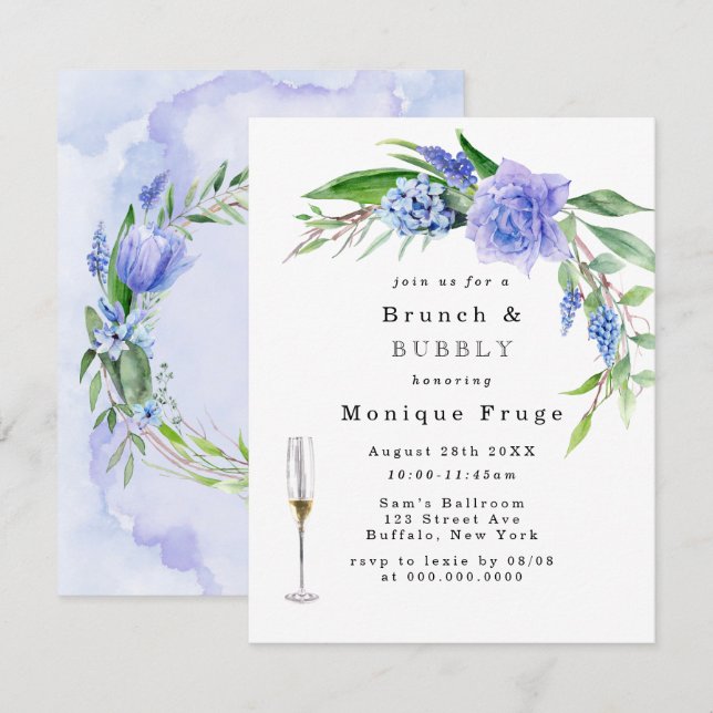 Lilac Blue Hyacinth Peony Brunch & Bubbly Invites (Front/Back)