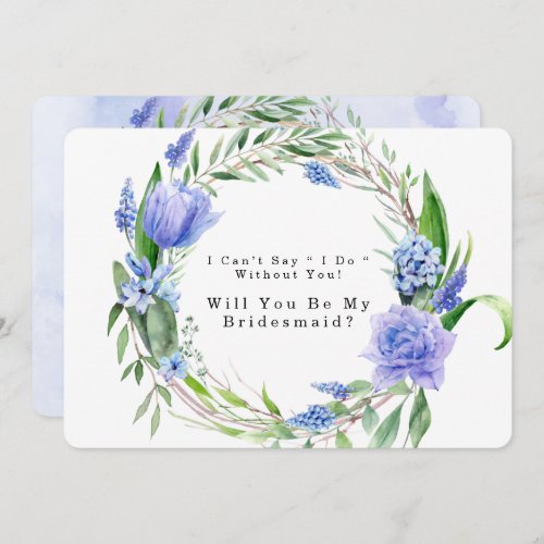 Lilac Blue Peony Wreath Will You Be My Bridesmaid Invitation