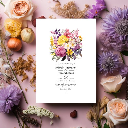 Lilac Blush Pink and Vintage Yellow Wedding Invitation