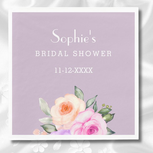 Lilac Blush Pink Peach Bright Roses Bridal Shower Napkins (Creator Uploaded)
