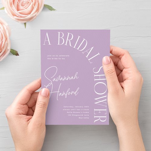 Lilac Boho Arched Text Modern Bridal Shower  Invitation