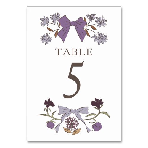 Lilac Boho Bows Wedding Table Number