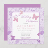 Lilac Boho Butterfly Floral 80th Birthday Party Invitation (Front/Back)