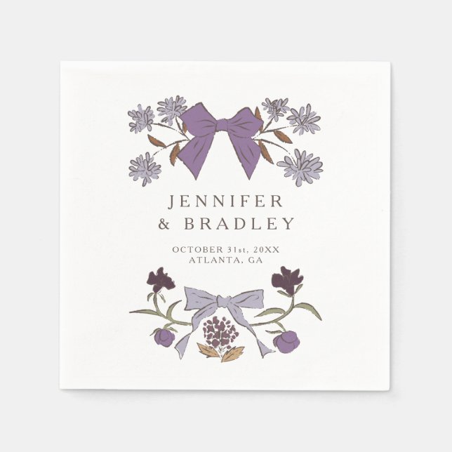 Lilac Boho Ribbons and Flowers Wedding Napkins (Front)