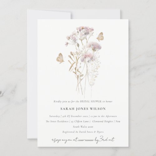 Lilac Boho Wildflower Fern Botanical Bridal Shower Invitation