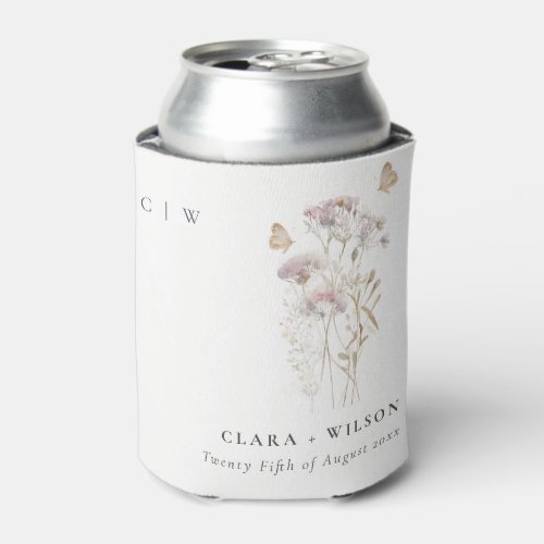 Lilac Boho Wildflower Fern Botanical Wedding Can Cooler