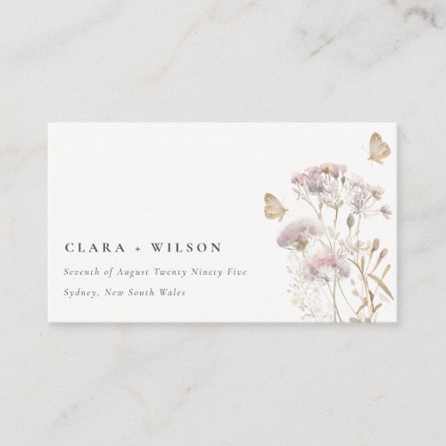 Lilac Boho Wildflower Fern Botanical Wedding Enclosure Card