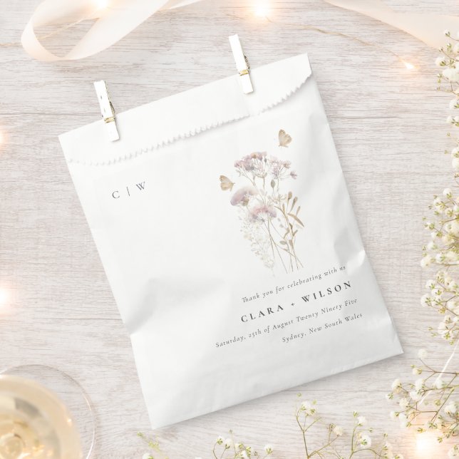 Lilac Boho Wildflower Fern Botanical Wedding Favor Bag (Clipped)