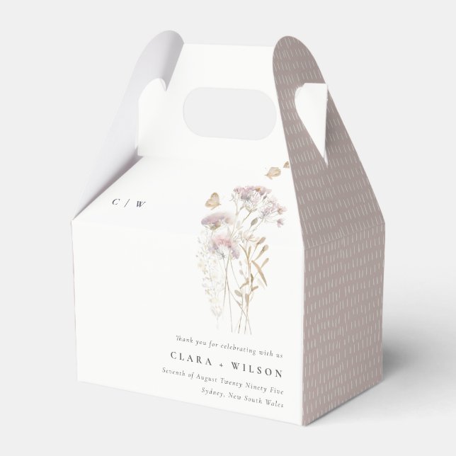 Lilac Boho Wildflower Fern Botanical Wedding Favor Boxes (Front Side)