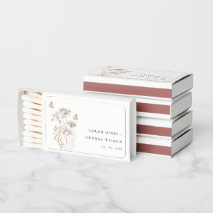 Lilac Boho Wildflower Fern Botanical Wedding Matchboxes