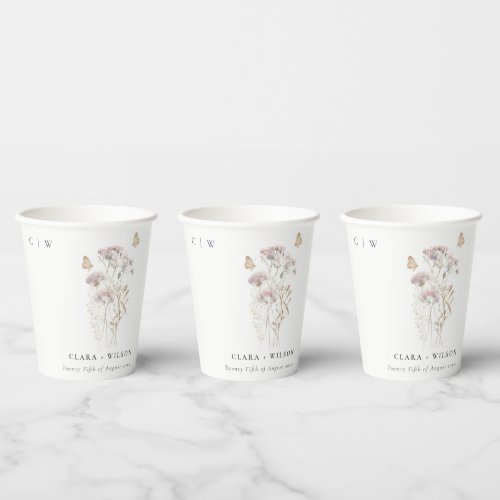 Lilac Boho Wildflower Fern Botanical Wedding Paper Cups