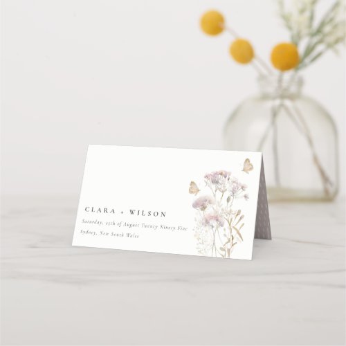Lilac Boho Wildflower Fern Botanical Wedding Place Card