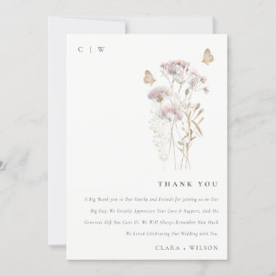 Lilac Boho Wildflower Fern Botanical Wedding Thank You Card
