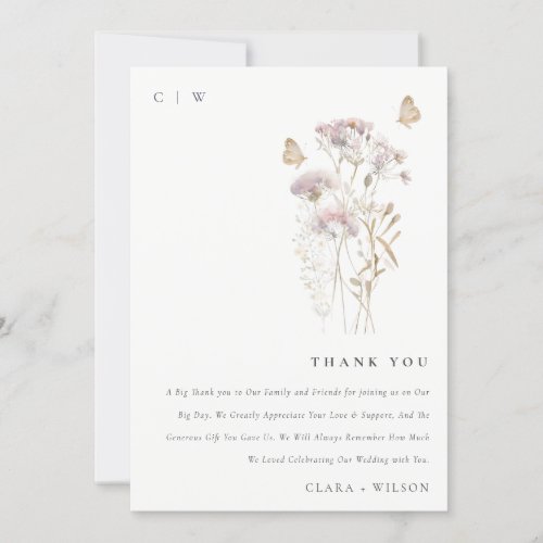 Lilac Boho Wildflower Fern Botanical Wedding Thank You Card