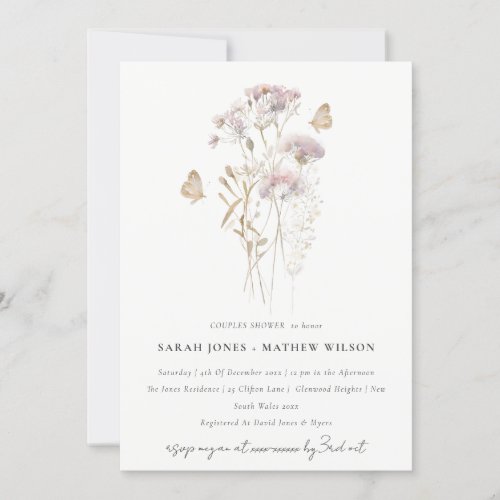 Lilac Boho Wildflower Fern Foliage Couples Shower Invitation