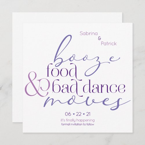 Lilac Booze Food Bad Dance Moves Save theDate Invitation