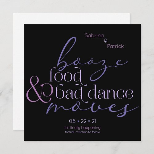 Lilac Booze Food Bad Dance Moves Save theDate Invitation
