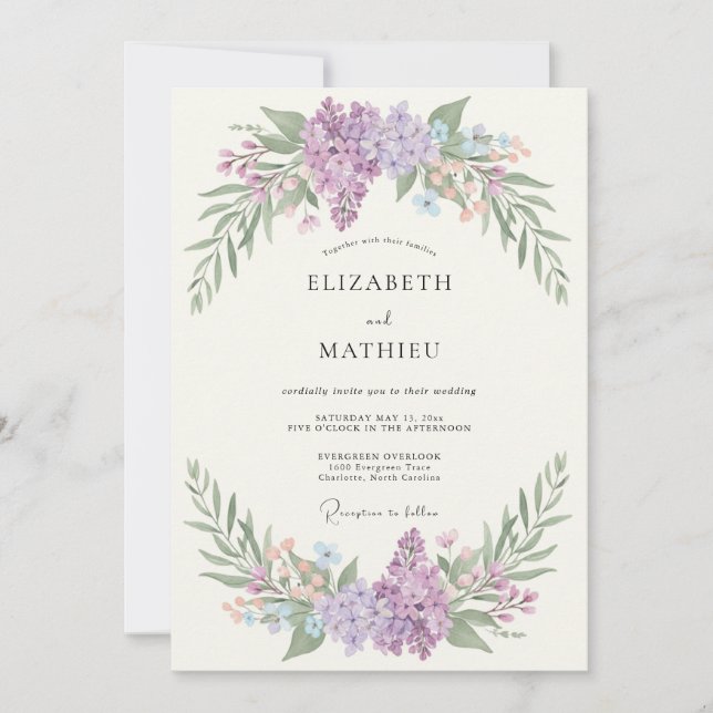 Lilac Botanical Arch Wedding Invitation (Front)