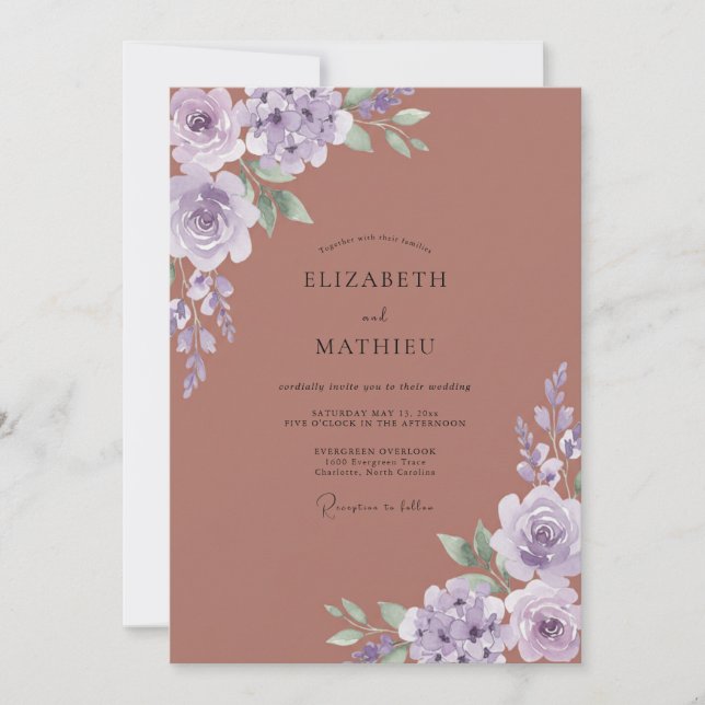 Lilac Botanical Blossom Wedding Invitation (Front)
