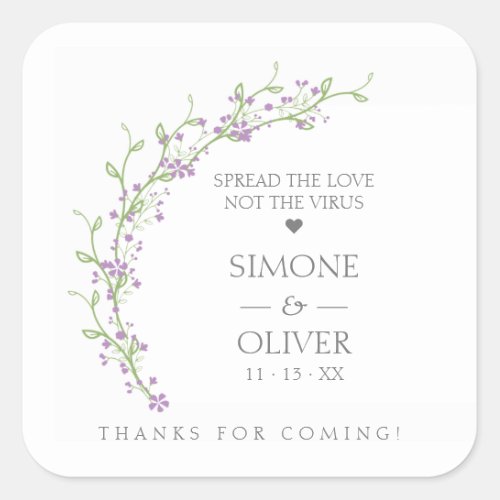 Lilac Botanical Elegant Wreath Wedding Sanitizer Square Sticker
