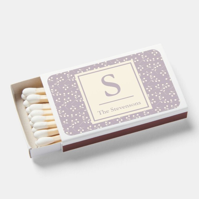 Lilac Botanical Sprig Monogram Family Personalized Matchboxes (Front Open)