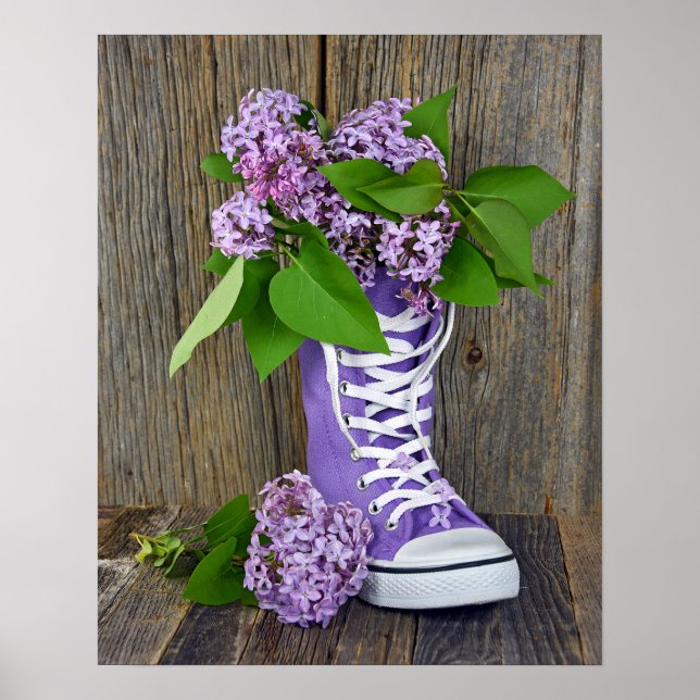 Lilac bouquet in purple sneaker poster (Front)