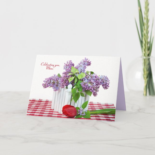 lilac bouquet with red tulip for Mom Card (Front)