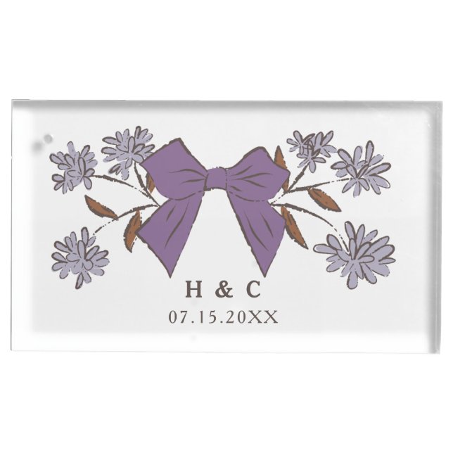 Lilac Bow and Flowers Wedding Place Card Holder (Front)