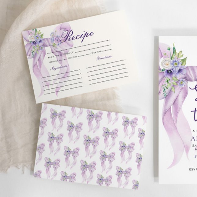 Lilac Bow Bridal Shower Recipe Enclosure Card (Creator Uploaded)