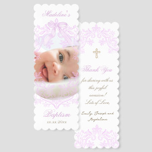 lilac bow crest Baptism thank you  Bookmarks