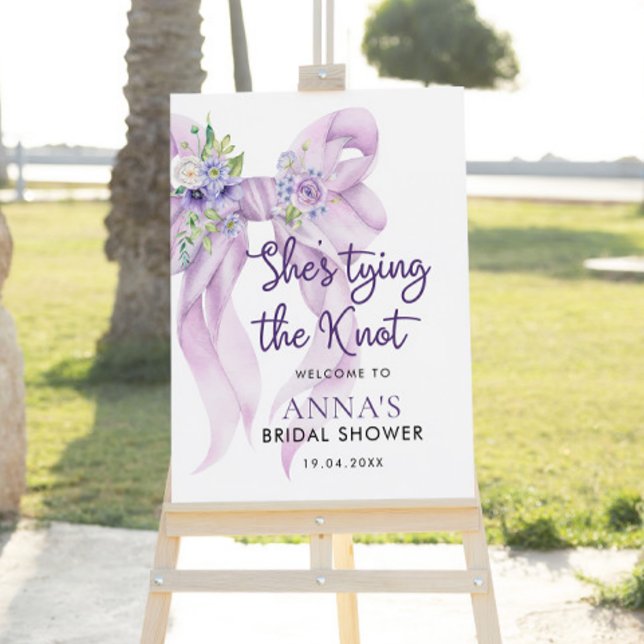 Lilac Bow Shes Tying the Knot Floral Bridal Shower Foam Board (Creator Uploaded)
