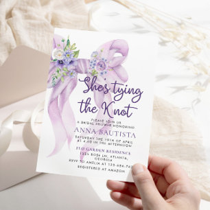 Lilac Bow Shes Tying the Knot Floral Bridal Shower Invitation