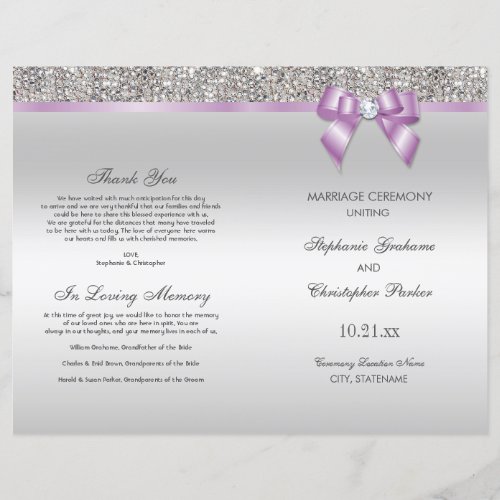 Lilac Bow Silver Sequins Wedding Ceremony Program
