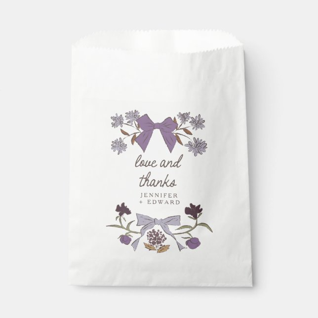 Lilac Bows and Blossoms Boho Wedding Favor Bag (Front)