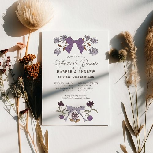 Lilac Bows Blossom Wedding Rehearsal Dinner  Invitation