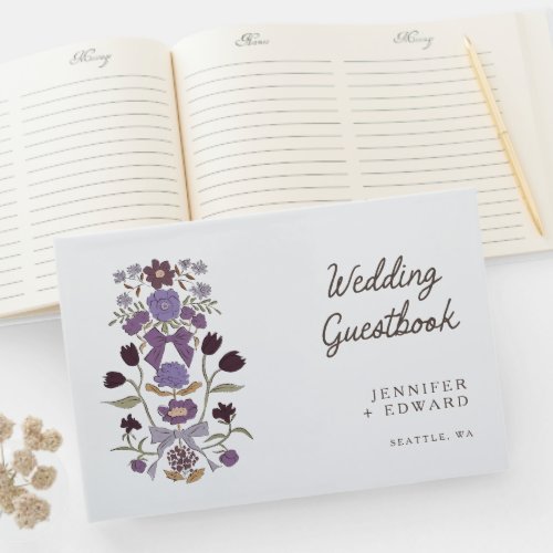 Lilac Bows  Blossoms Floral Wedding Guest Book