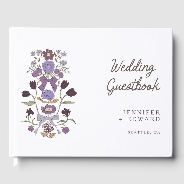 Lilac Bows & Blossoms Floral Wedding Guest Book (Front)