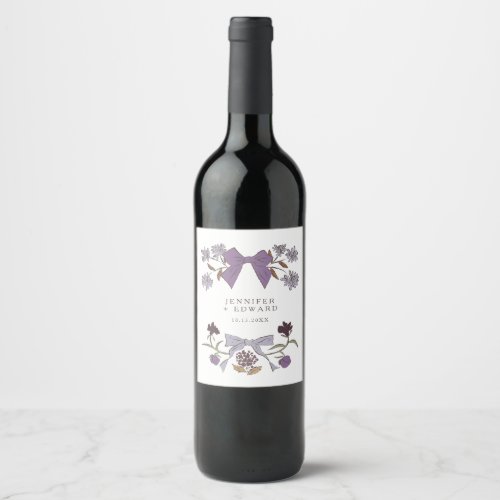 Lilac Bows  Blossoms Wedding Wine Label