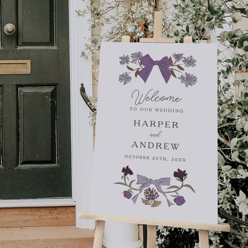 Lilac Bows Flowers Wedding Welcome Sign