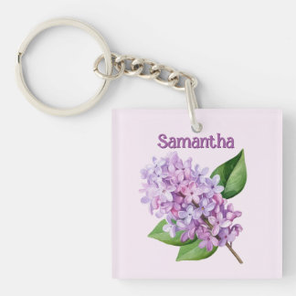 Lilac Branch on Soft Pink Background Keychain
