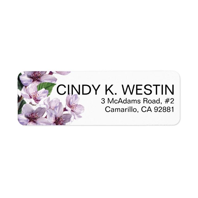 Lilac Branches Watercolor Flowers Label (Front)