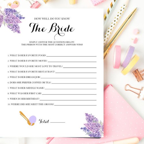 Lilac Bridal Shower Do You Know The Bride Game