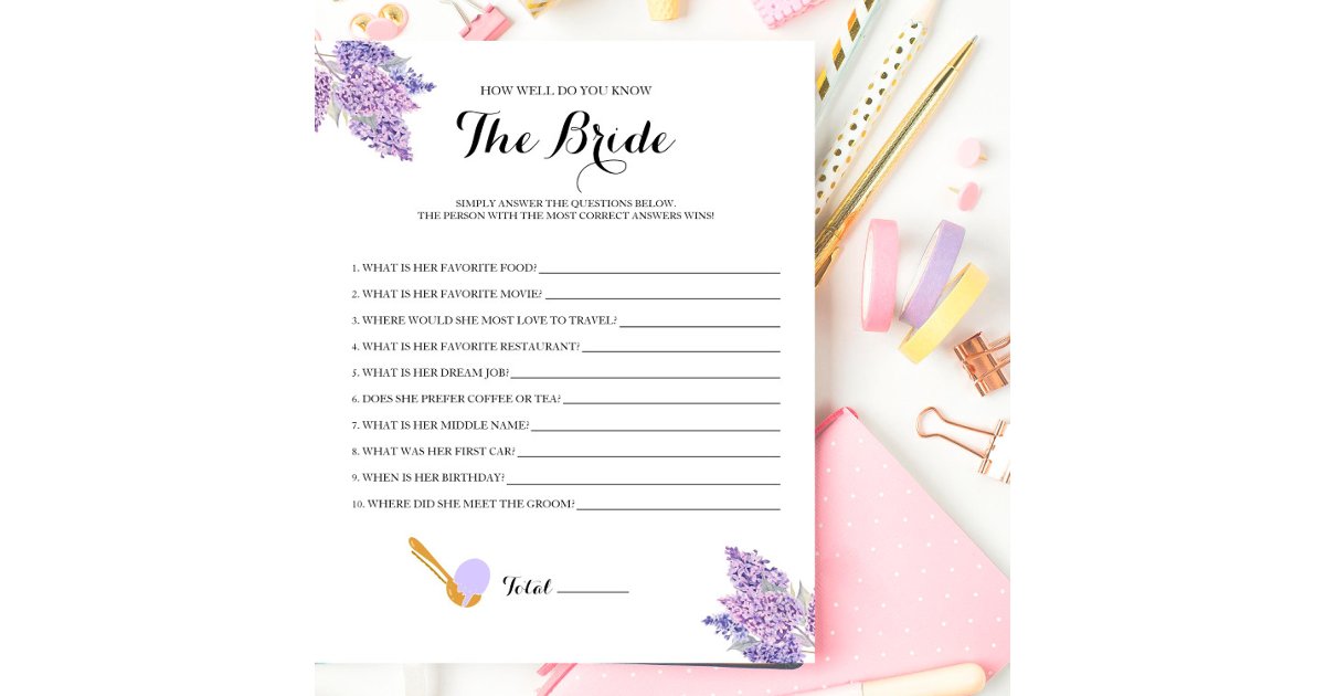 Lilac Bridal Shower Do You Know The Bride Game Zazzle