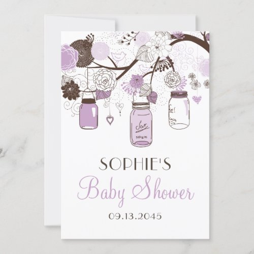 Lilac  Brown Mason Jars Baby Shower Invitations