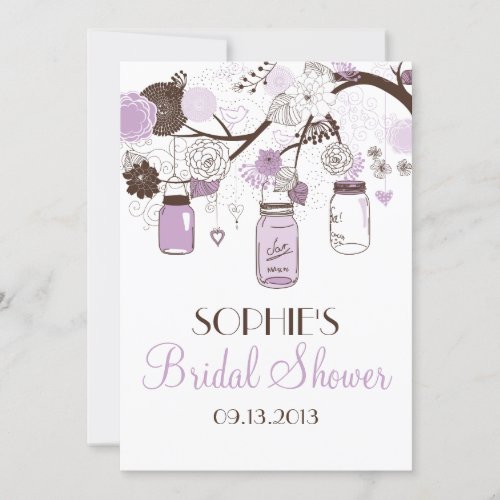 Lilac  Brown Mason Jars Bridal Shower Invitation