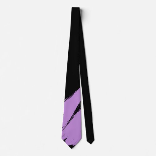 Lilac Brush Modern Black Background Neck Tie