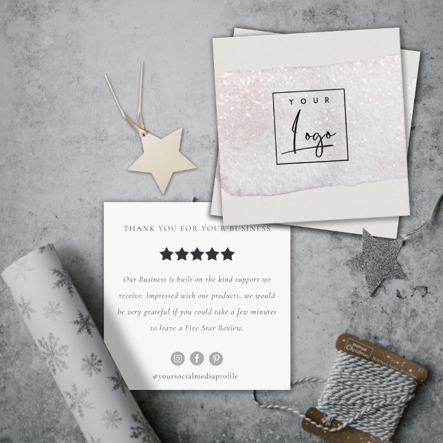 Lilac Brush Stoke Monogram Review Request Logo Square Business Card (Creator Uploaded)